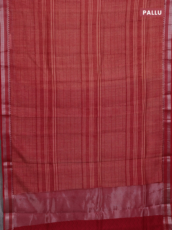 Chanderi silk cotton saree red with allover prints and silver zari woven border