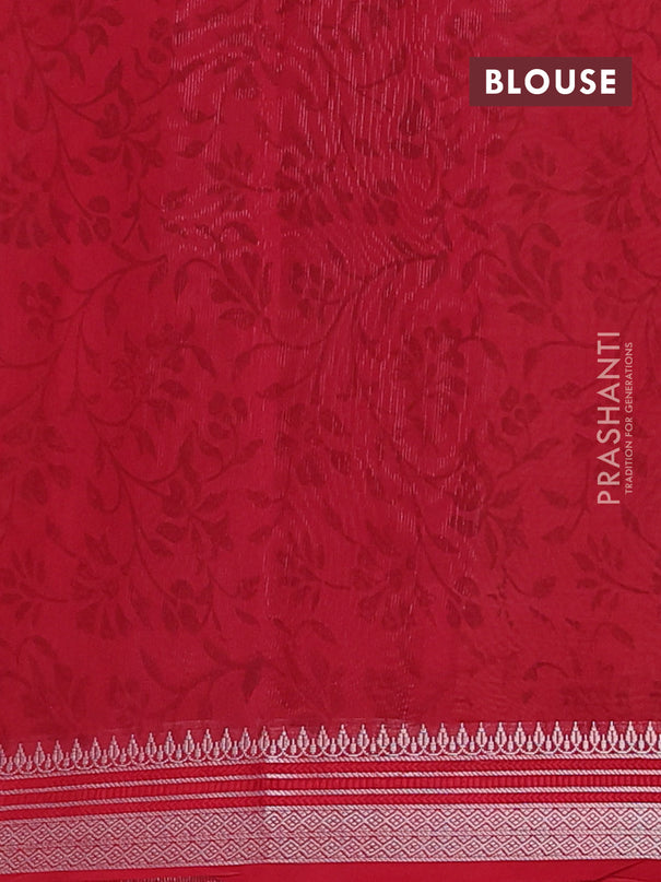 Chanderi silk cotton saree red with allover prints and silver zari woven border