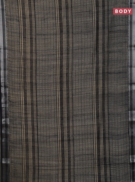 Chanderi silk cotton saree beige and black with allover prints and silver zari woven border