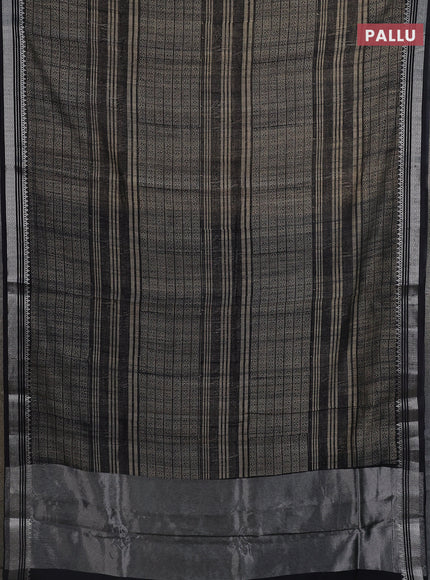Chanderi silk cotton saree beige and black with allover prints and silver zari woven border
