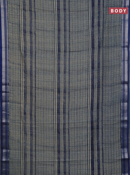 Chanderi silk cotton saree beige and blue with allover prints and silver zari woven border