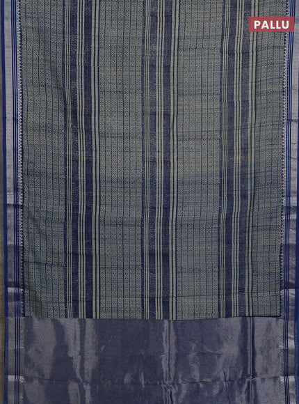 Chanderi silk cotton saree beige and blue with allover prints and silver zari woven border