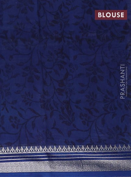 Chanderi silk cotton saree beige and blue with allover prints and silver zari woven border