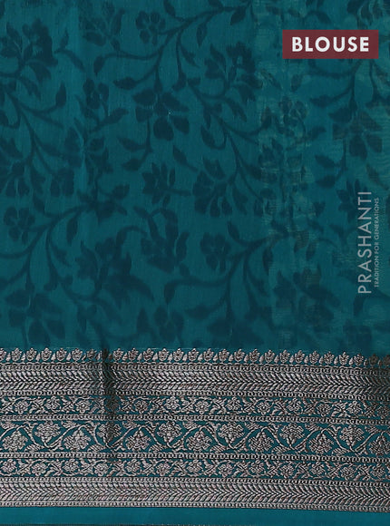 Chanderi silk cotton saree teal green with allover geometric prints and banarasi style border