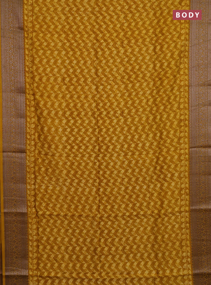 Chanderi silk cotton saree mustard yellow with allover geometric prints and banarasi style border