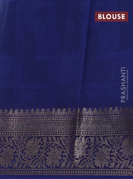 Chanderi silk cotton saree blue with allover floral prints and banarasi border