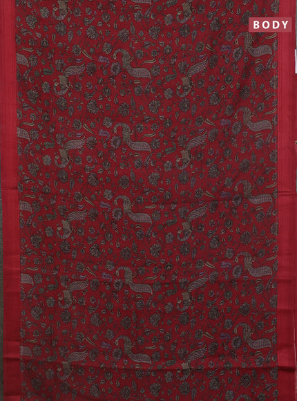 Chanderi silk cotton saree maroon with allover kalamkari prints and woven border