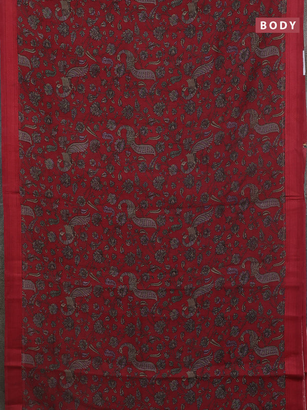 Chanderi silk cotton saree maroon with allover kalamkari prints and woven border
