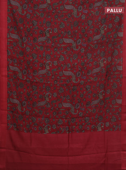 Chanderi silk cotton saree maroon with allover kalamkari prints and woven border