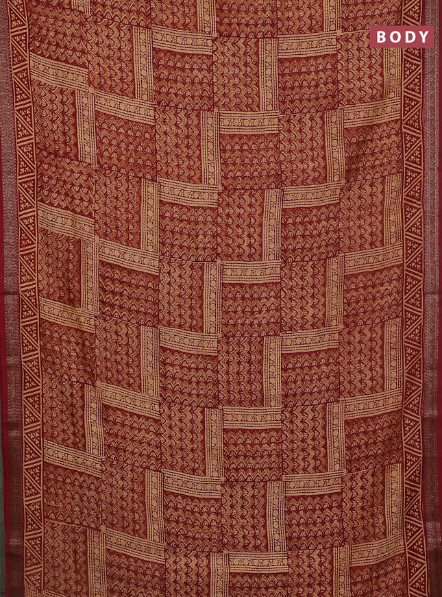 Chanderi silk cotton saree maroon with allover prints and banarasi style border