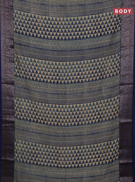Chanderi silk cotton saree blue with allover prints and banarasi style border