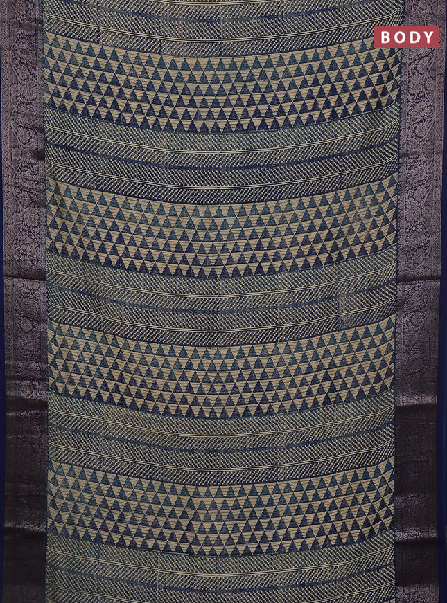 Chanderi silk cotton saree blue with allover prints and banarasi style border