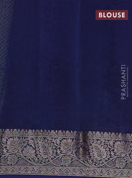 Chanderi silk cotton saree blue with allover prints and banarasi style border