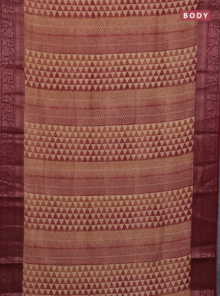 Chanderi silk cotton saree maroon with allover prints and banarasi style border