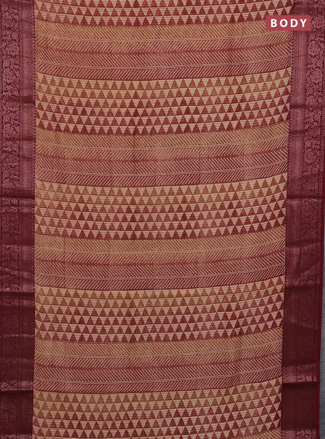 Chanderi silk cotton saree maroon with allover prints and banarasi style border