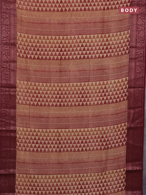 Chanderi silk cotton saree maroon with allover prints and banarasi style border