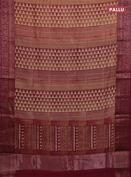Chanderi silk cotton saree maroon with allover prints and banarasi style border