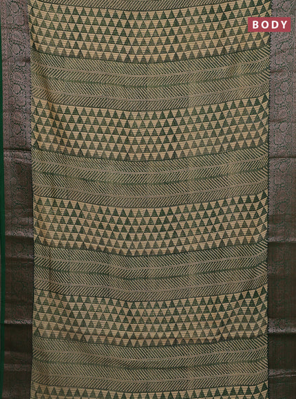 Chanderi silk cotton saree beige and green with allover prints and banarasi style border