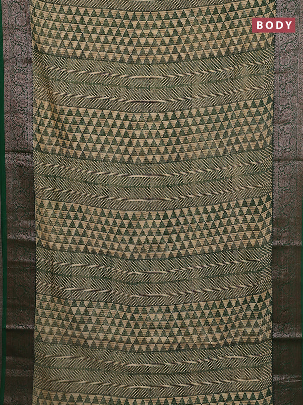 Chanderi silk cotton saree beige and green with allover prints and banarasi style border