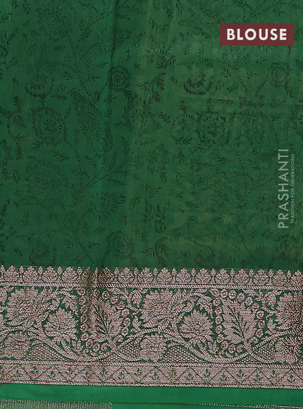 Chanderi silk cotton saree beige and green with allover prints and banarasi style border