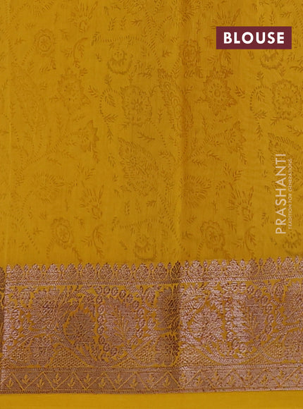 Chanderi silk cotton saree mustard yellow with allover prints and banarasi style border