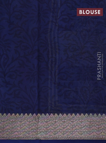 Chanderi silk cotton saree navy blue with allover zig zag prints and banarasi style border