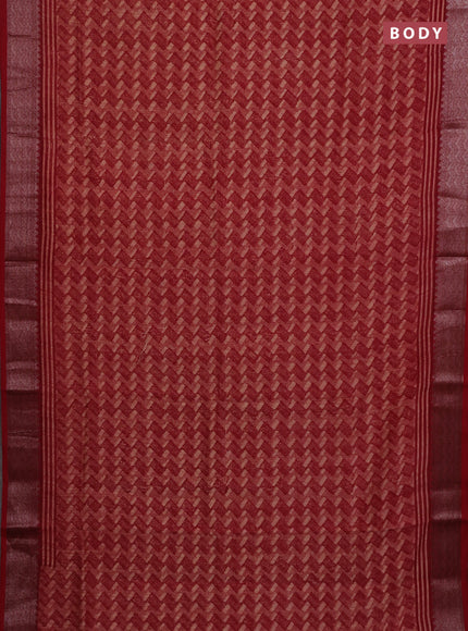 Chanderi silk cotton saree maroon with allover zig zag prints and banarasi style border