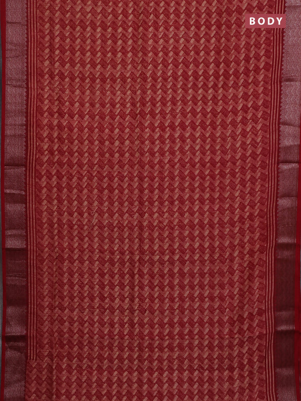 Chanderi silk cotton saree maroon with allover zig zag prints and banarasi style border