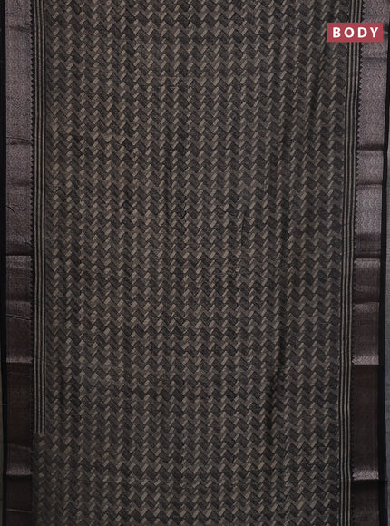 Chanderi silk cotton saree black with allover zig zag prints and banarasi style border