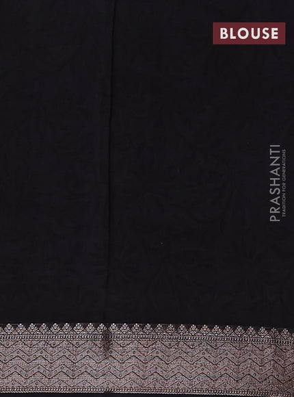 Chanderi silk cotton saree black with allover zig zag prints and banarasi style border