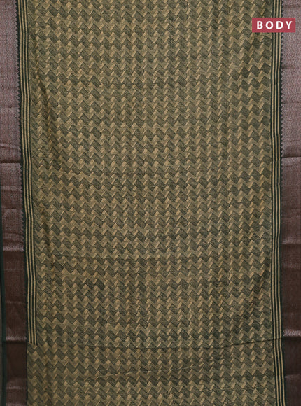 Chanderi silk cotton saree olive green with allover zig zag prints and banarasi style border