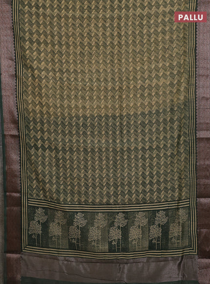 Chanderi silk cotton saree olive green with allover zig zag prints and banarasi style border