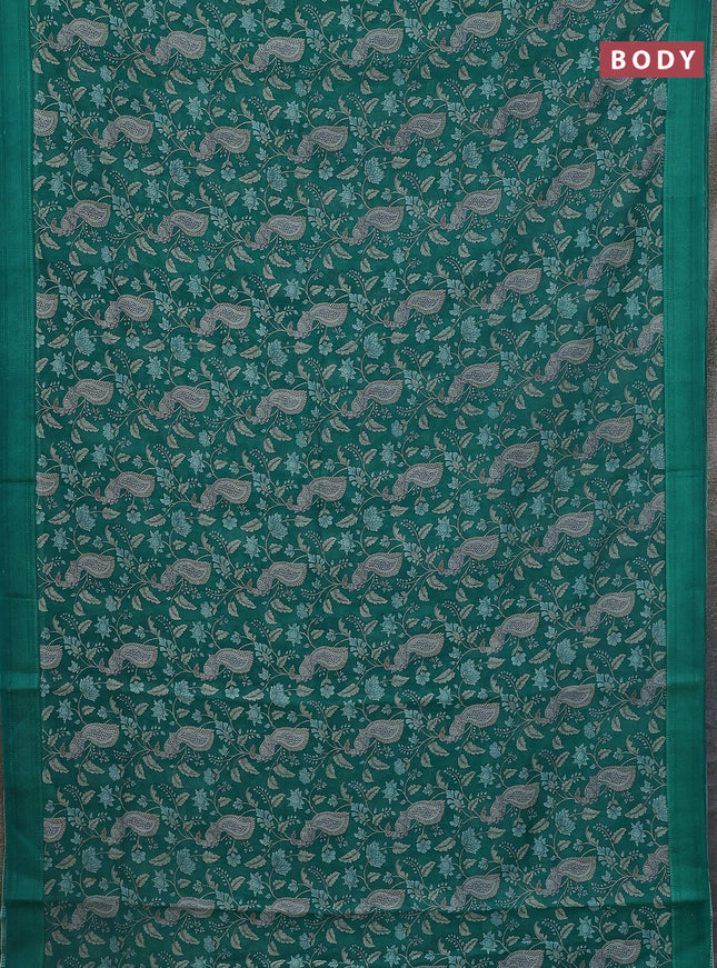 Chanderi silk cotton saree green with allover kalamkari prints and woven border