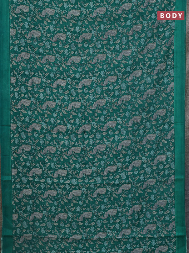 Chanderi silk cotton saree green with allover kalamkari prints and woven border