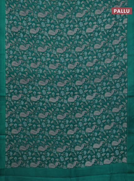 Chanderi silk cotton saree green with allover kalamkari prints and woven border