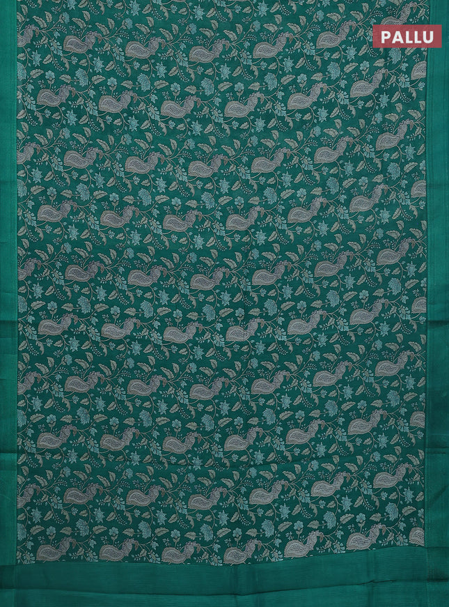 Chanderi silk cotton saree green with allover kalamkari prints and woven border