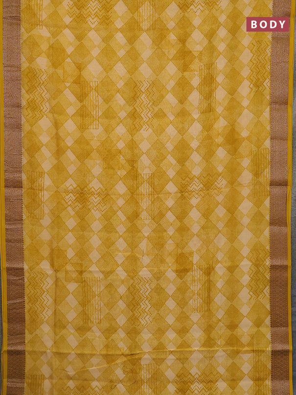 Chanderi silk cotton saree mustard yellow with allover geometric prints and banarasi style border