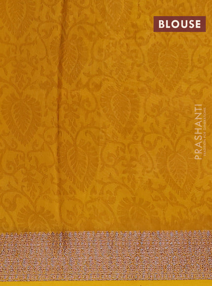 Chanderi silk cotton saree mustard yellow with allover geometric prints and banarasi style border