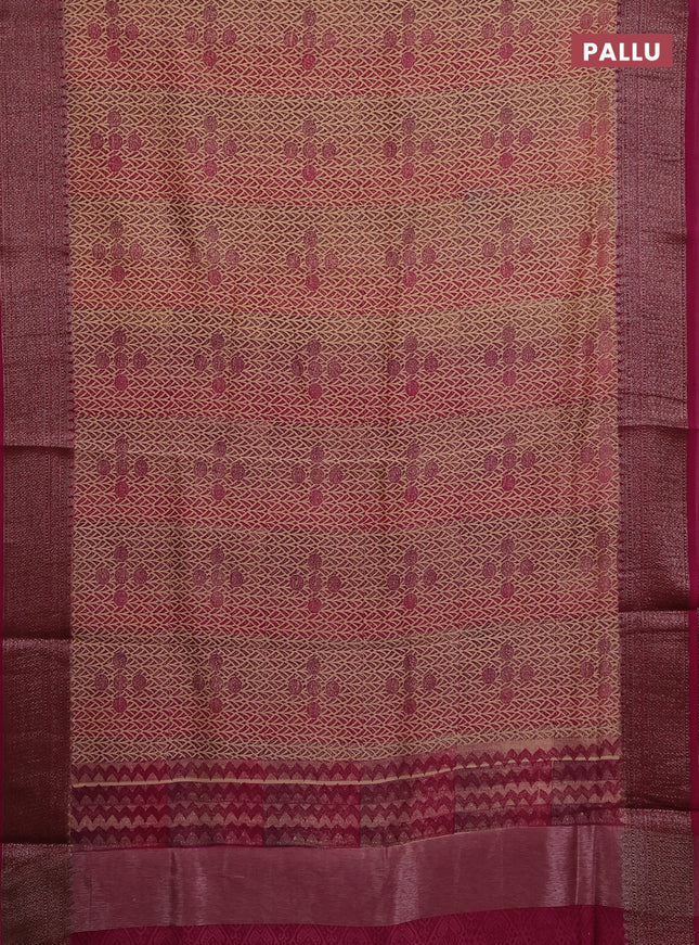 Chanderi silk cotton saree pink with allover prints and banarasi style border