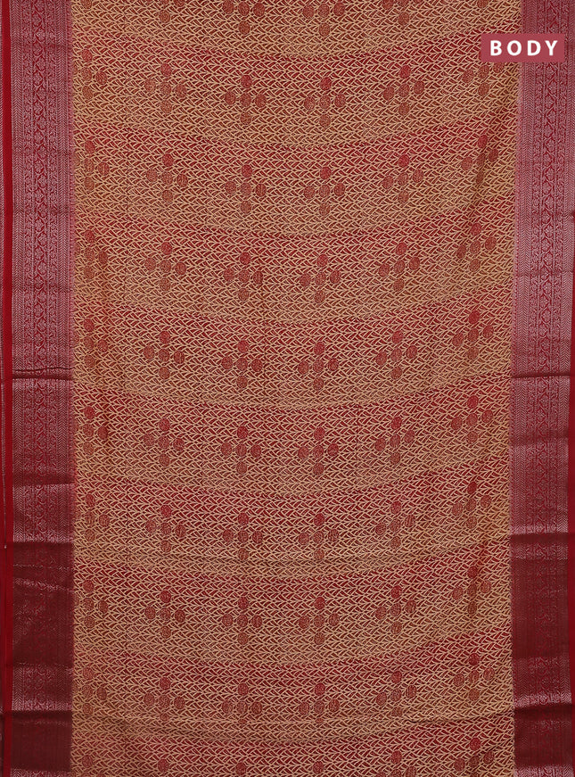 Chanderi silk cotton saree maroon with allover prints and banarasi style border