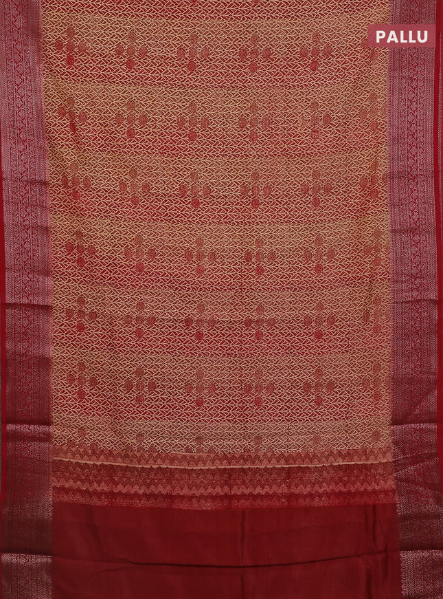 Chanderi silk cotton saree maroon with allover prints and banarasi style border
