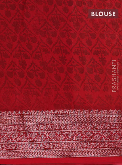 Chanderi silk cotton saree maroon with allover prints and banarasi style border