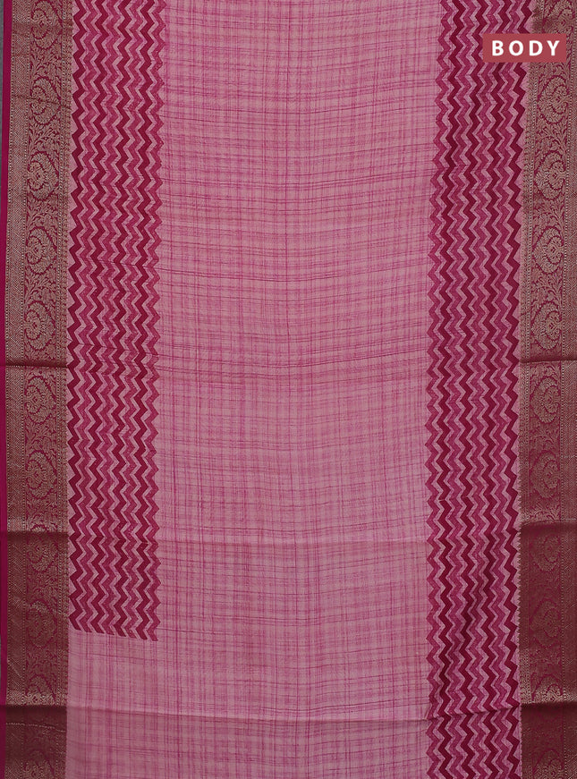 Chanderi silk cotton saree purple with allover zig zag prints and banarasi style border