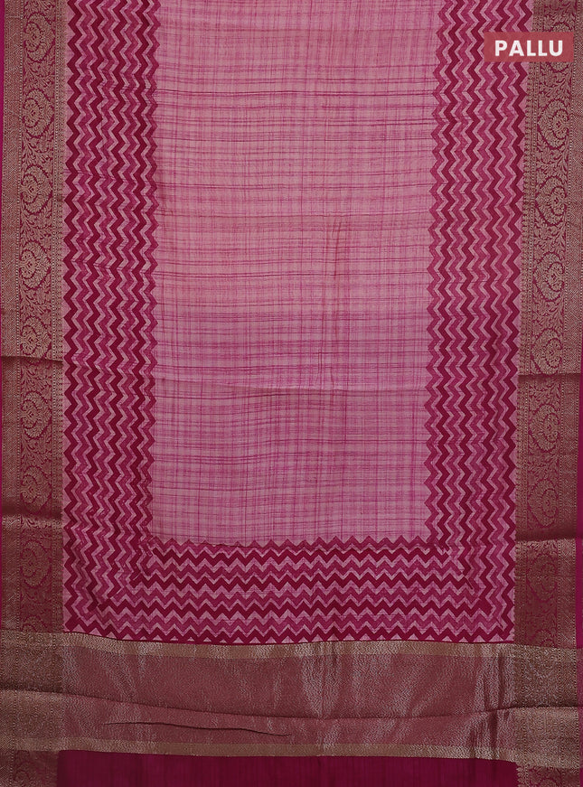 Chanderi silk cotton saree purple with allover zig zag prints and banarasi style border