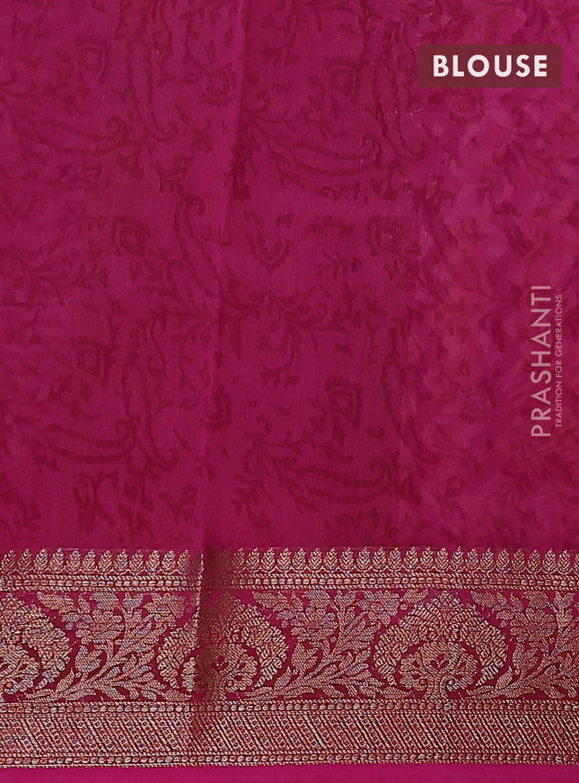 Chanderi silk cotton saree purple with allover zig zag prints and banarasi style border