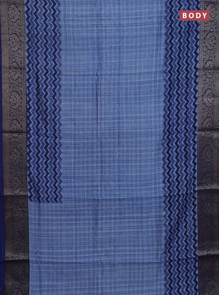 Chanderi silk cotton saree cs blue with allover zig zag prints and banarasi style border