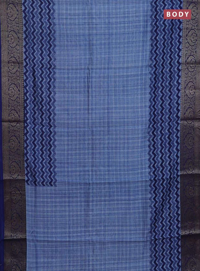 Chanderi silk cotton saree cs blue with allover zig zag prints and banarasi style border