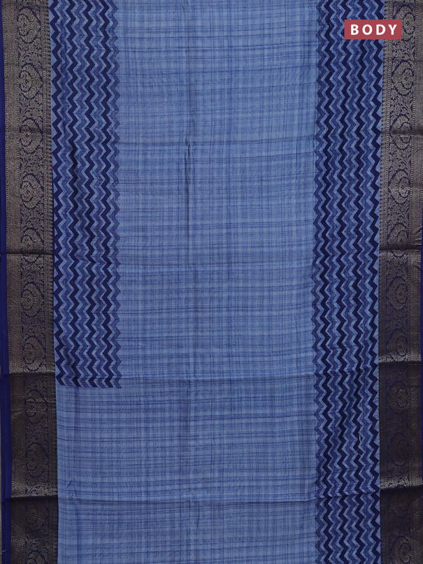 Chanderi silk cotton saree cs blue with allover zig zag prints and banarasi style border