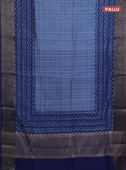 Chanderi silk cotton saree cs blue with allover zig zag prints and banarasi style border