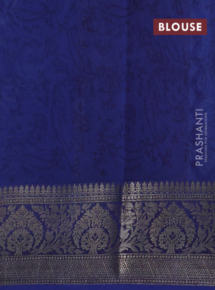 Chanderi silk cotton saree cs blue with allover zig zag prints and banarasi style border